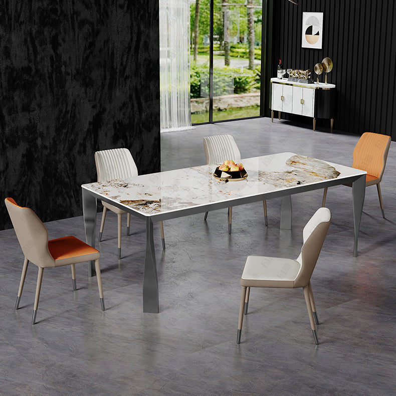 Modern Style Dining Table Sintered Stone Dining Rectangle Table with Metal Legs for Home