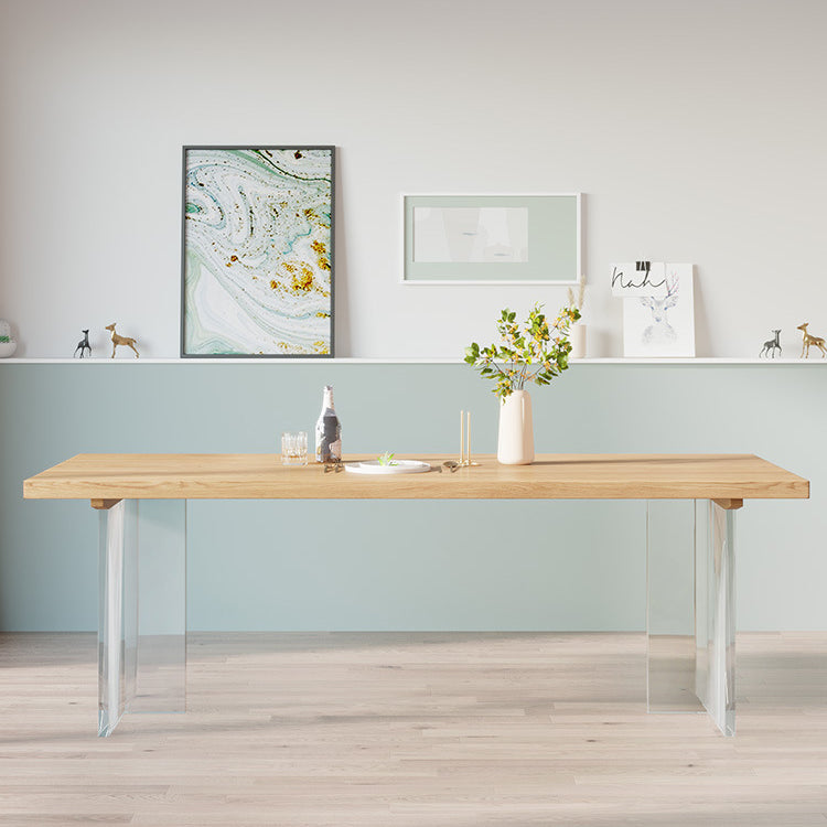Rectangle Double Base Dining Table Modern Pine Wood Table for Living Room