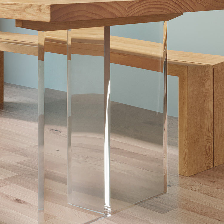 Rectangle Double Base Dining Table Modern Pine Wood Table for Living Room