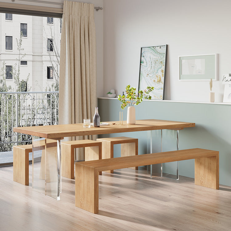 Rectangle Double Base Dining Table Modern Pine Wood Table for Living Room