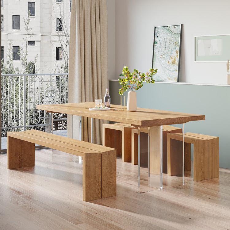 Rectangle Double Base Dining Table Modern Pine Wood Table for Living Room