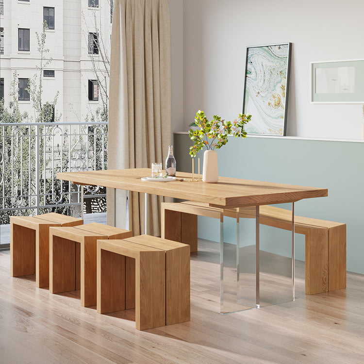 Rectangle Double Base Dining Table Modern Pine Wood Table for Living Room