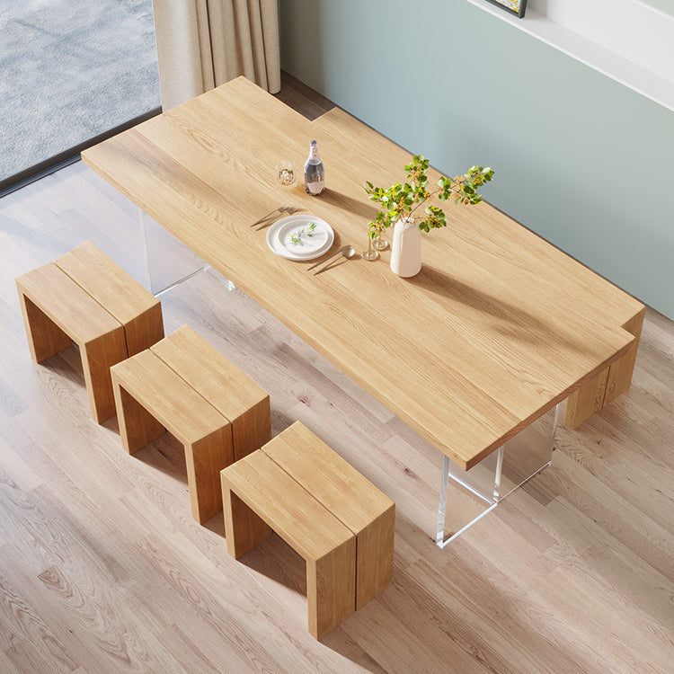 Rectangle Double Base Dining Table Modern Pine Wood Table for Living Room