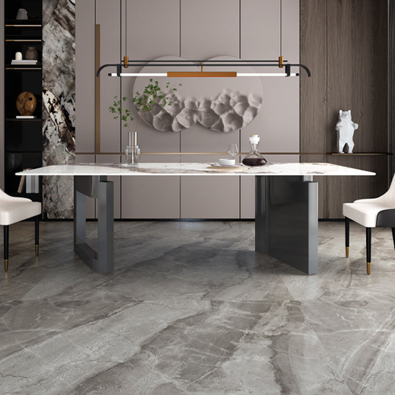 Modern Dining Sintered Stone Table Rectangle Table with Metal Legs for Home