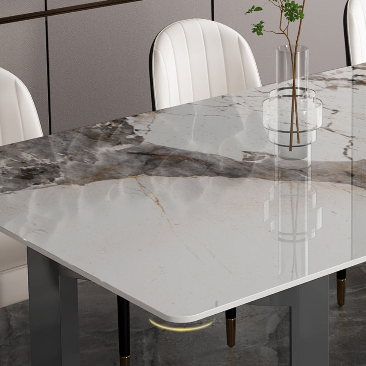 Modern Dining Sintered Stone Table Rectangle Table with Metal Legs for Home