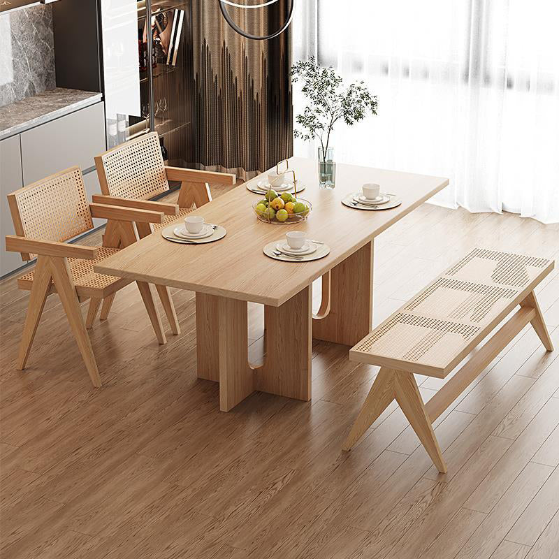 Rectangle Double Base Dining Table Modern Pine Wood Table for Kitchen