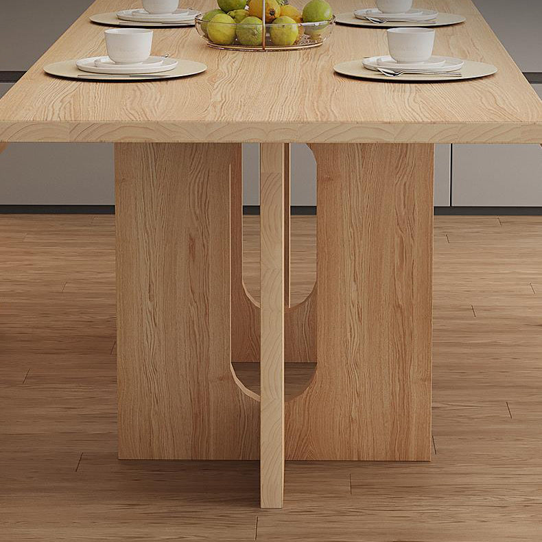 Rectangle Double Base Dining Table Modern Pine Wood Table for Kitchen