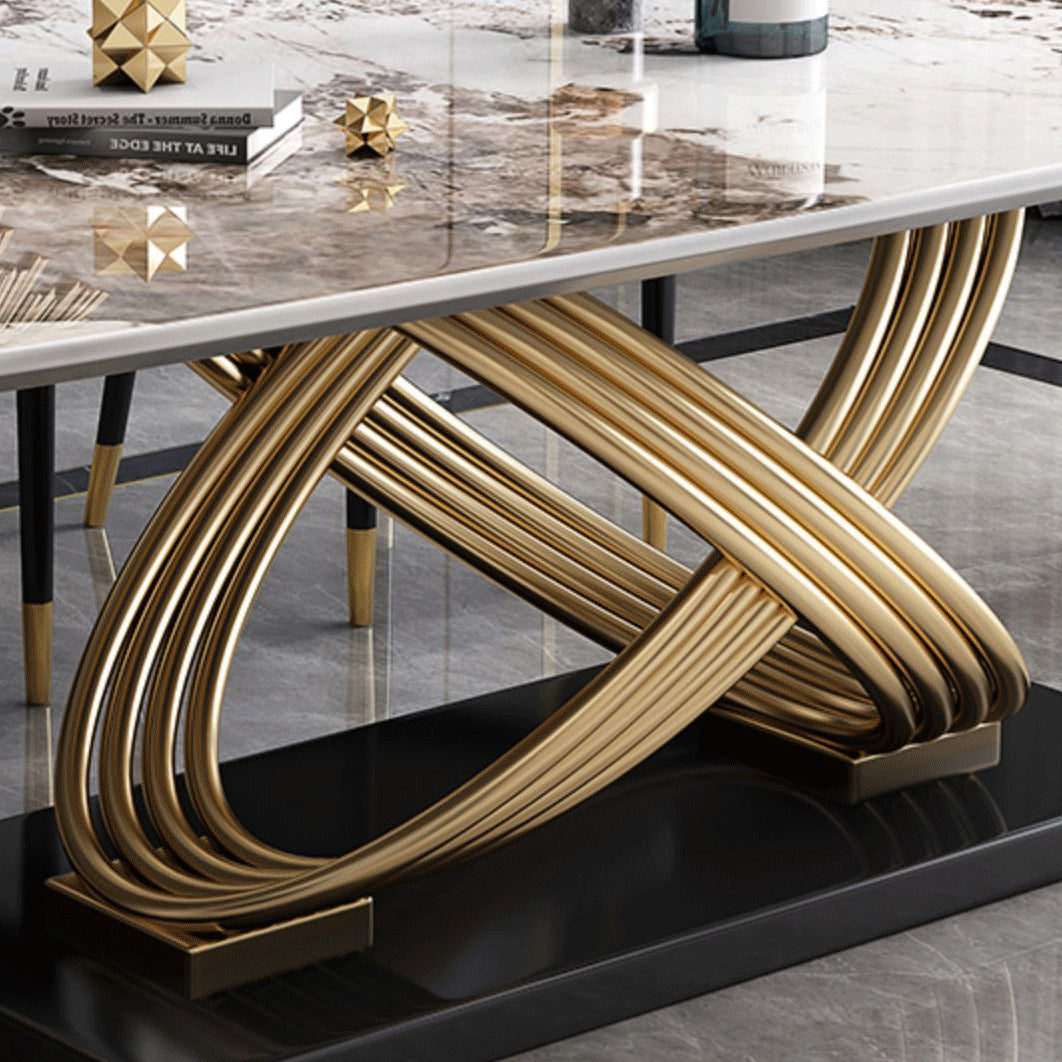 Glam Style Dining Sintered Stone Table Dining Rectangle Table with Metal Legs for Home