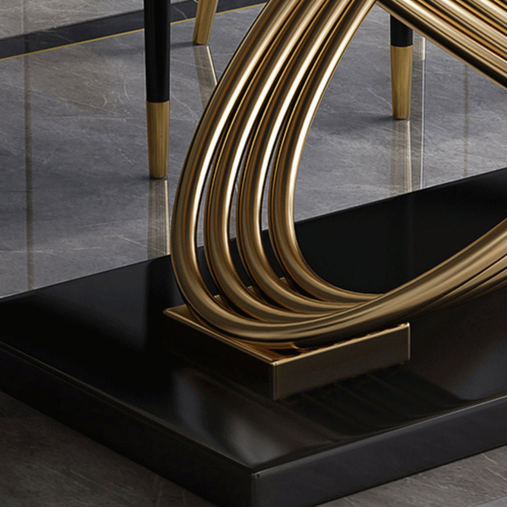 Glam Style Dining Sintered Stone Table Dining Rectangle Table with Metal Legs for Home