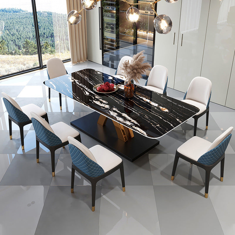 Glam Style Sintered Stone Table Rectangle Table with Metal Legs for Kitchen
