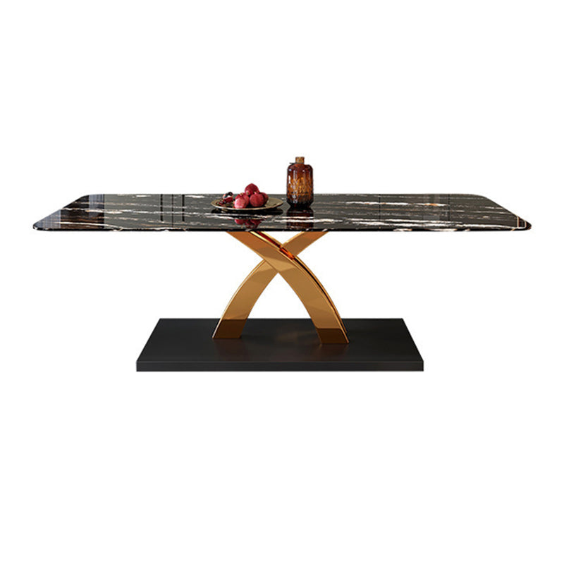 Glam Style Sintered Stone Table Rectangle Table with Metal Legs for Kitchen