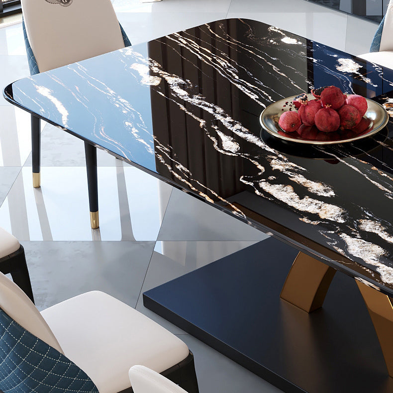 Glam Style Sintered Stone Table Rectangle Table with Metal Legs for Kitchen