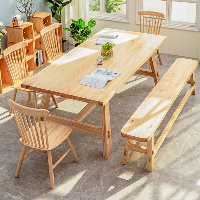 Rectangle Trestle Base Dining Table Modern Pine Wood Table for Kitchen