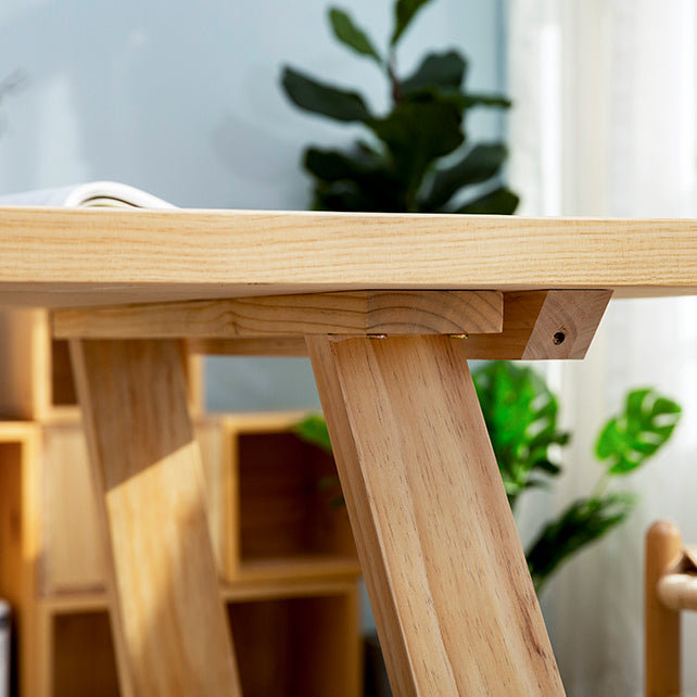 Rectangle Trestle Base Dining Table Modern Pine Wood Table for Kitchen