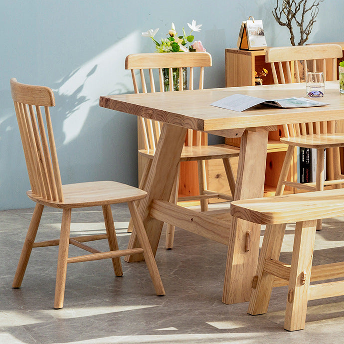Rectangle Trestle Base Dining Table Modern Pine Wood Table for Kitchen