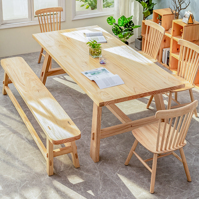 Rectangle Trestle Base Dining Table Modern Pine Wood Table for Kitchen