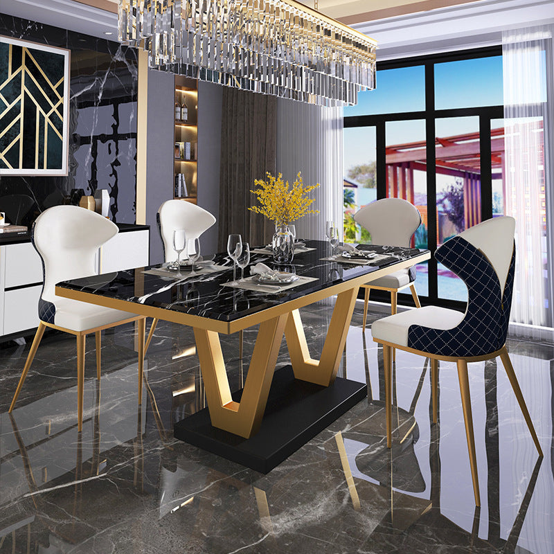 Glam Dining Stone Table Dining Rectangle Table with Metal Legs for Kitchen