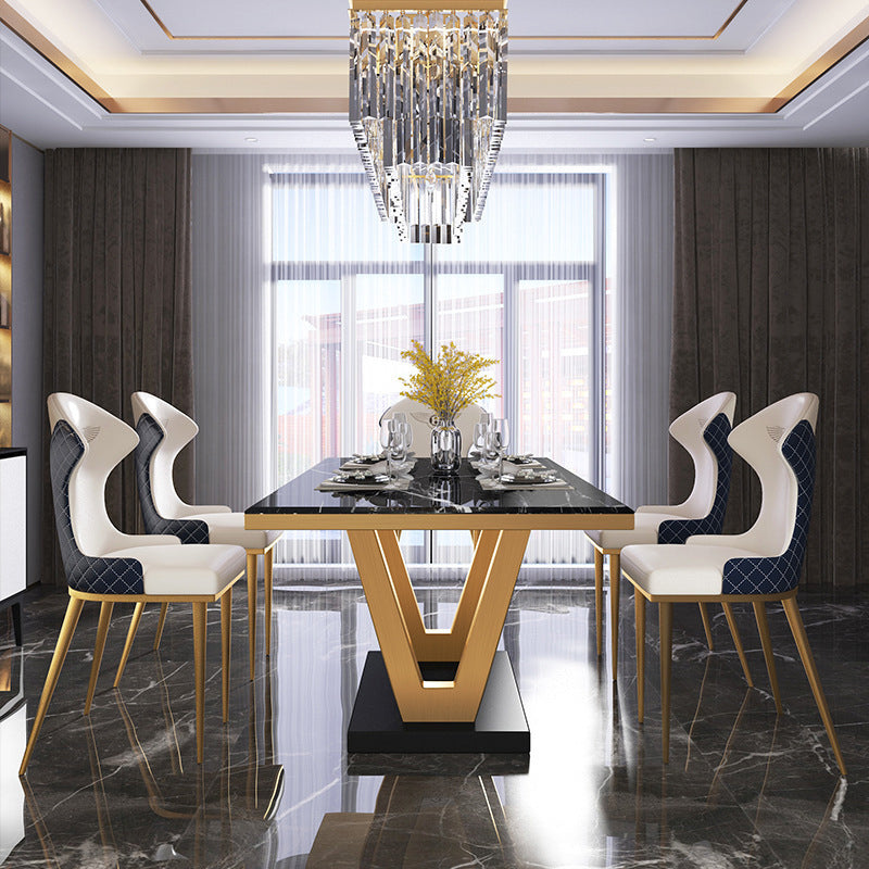 Glam Dining Stone Table Dining Rectangle Table with Metal Legs for Kitchen