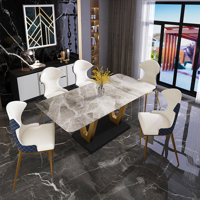 Glam Dining Stone Table Dining Rectangle Table with Metal Legs for Kitchen
