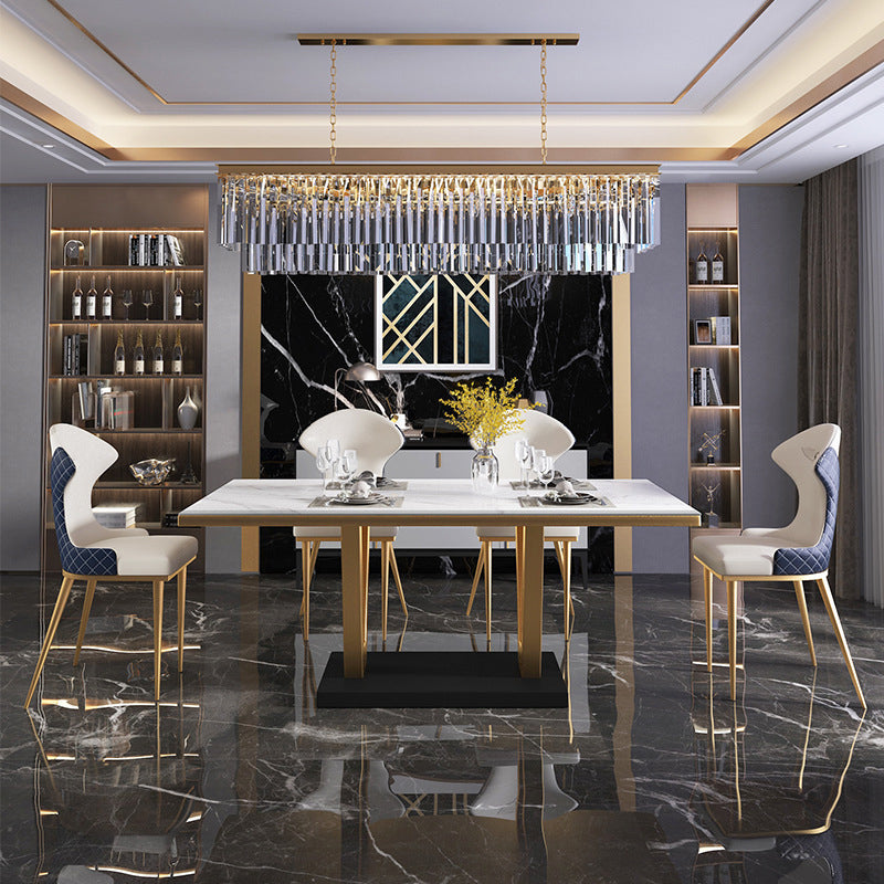 Glam Dining Stone Table Dining Rectangle Table with Metal Legs for Kitchen