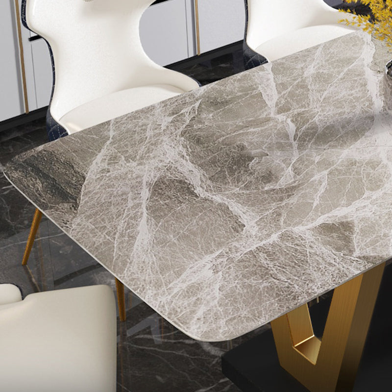 Glam Dining Stone Table Dining Rectangle Table with Metal Legs for Kitchen