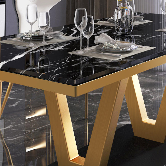 Glam Dining Stone Table Dining Rectangle Table with Metal Legs for Kitchen