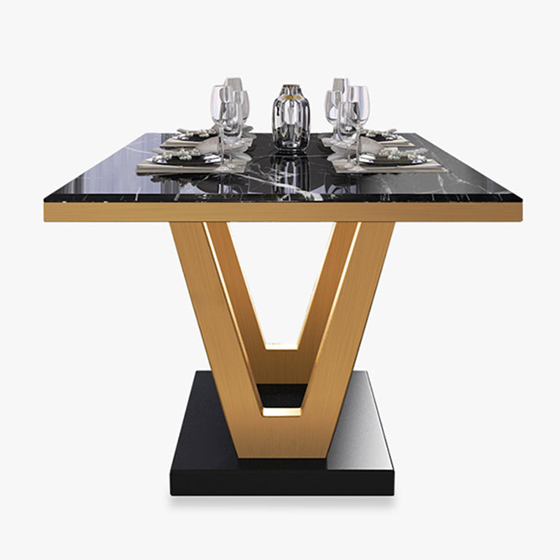 Glam Dining Stone Table Dining Rectangle Table with Metal Legs for Kitchen