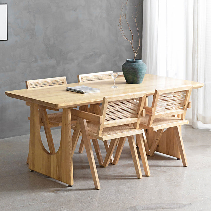 Rectangle Double Pedestal Dining Table Modern Pine Wood Table for Kitchen