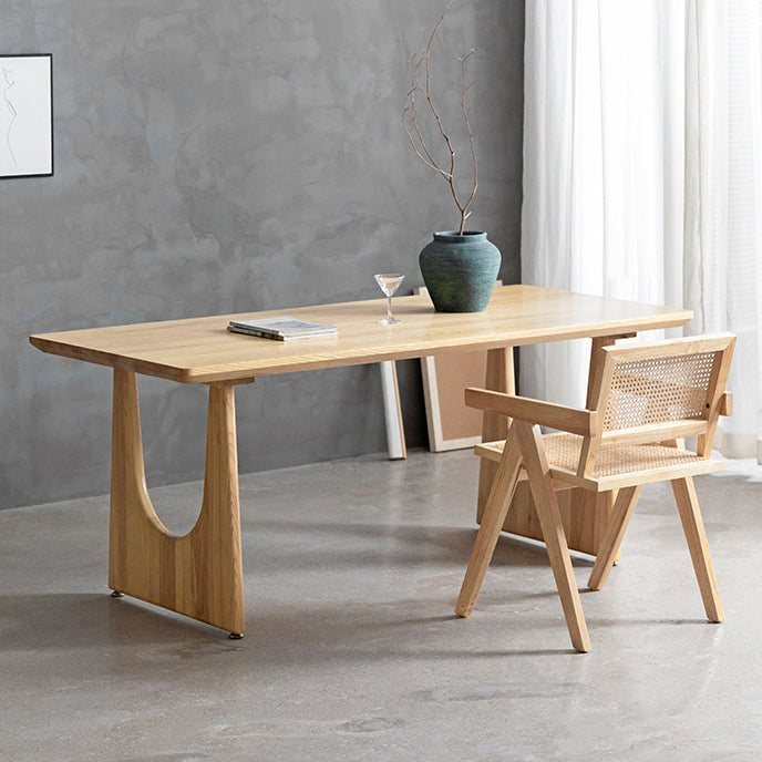Rectangle Double Pedestal Dining Table Modern Pine Wood Table for Kitchen