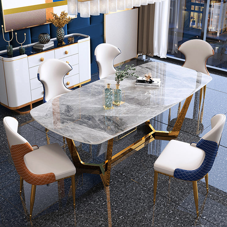 Glam Style Dining Sintered Stone Table Dining Rectangle Table for Kitchen