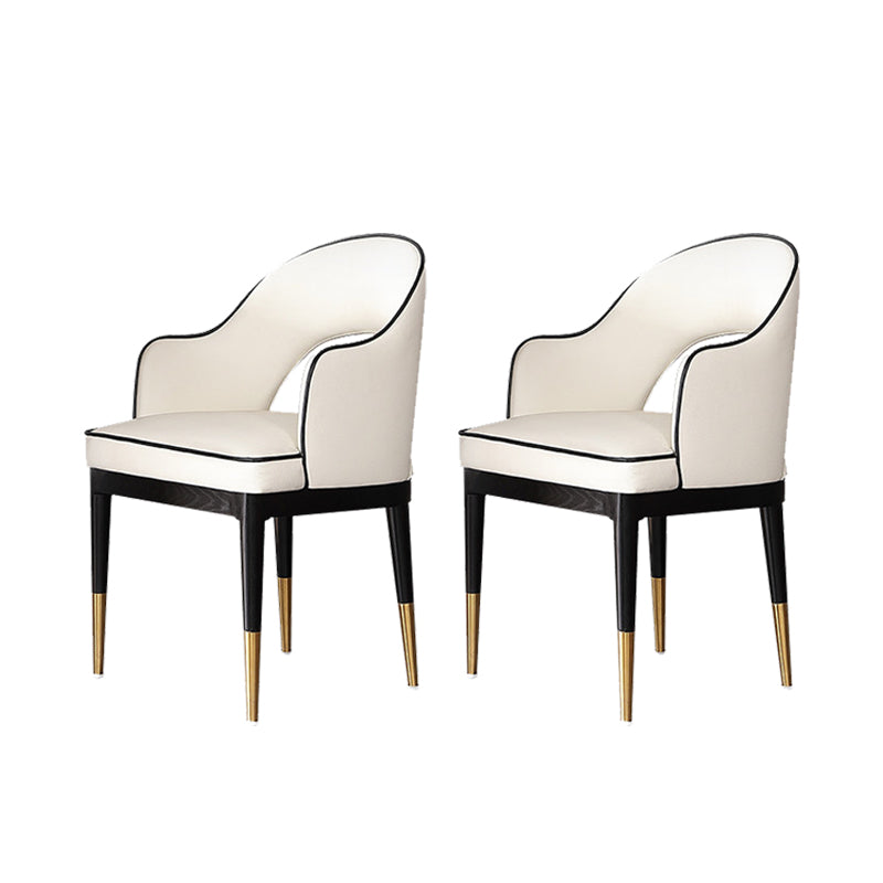 Glam Open Back Dining Armchair PU Leather Dining Chair with Solid Wood Legs