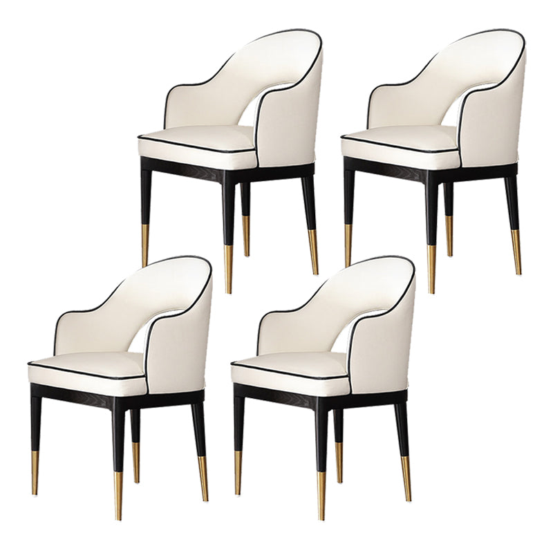 Glam Open Back Dining Armchair PU Leather Dining Chair with Solid Wood Legs