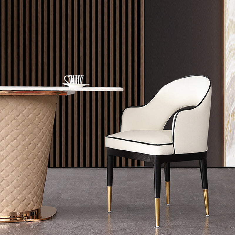 Glam Open Back Dining Armchair PU Leather Dining Chair with Solid Wood Legs