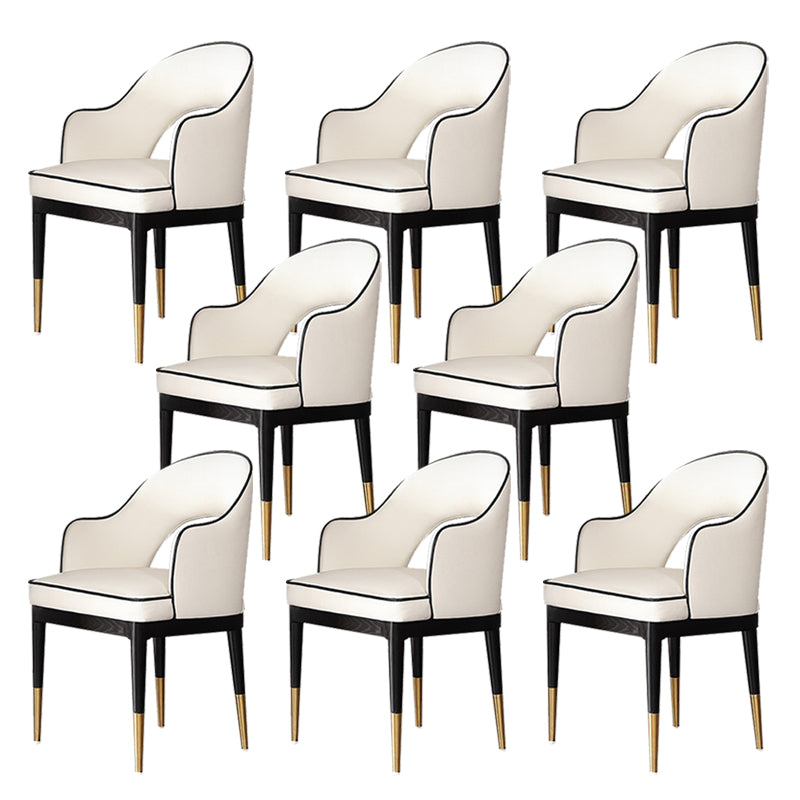 Glam Open Back Dining Armchair PU Leather Dining Chair with Solid Wood Legs