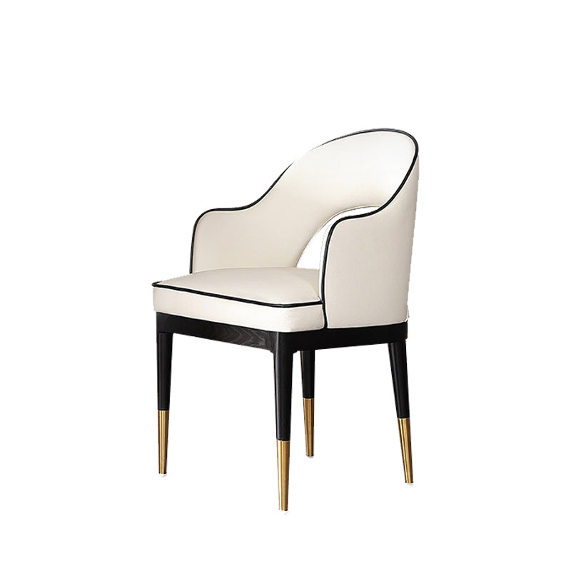 Glam Open Back Dining Armchair PU Leather Dining Chair with Solid Wood Legs