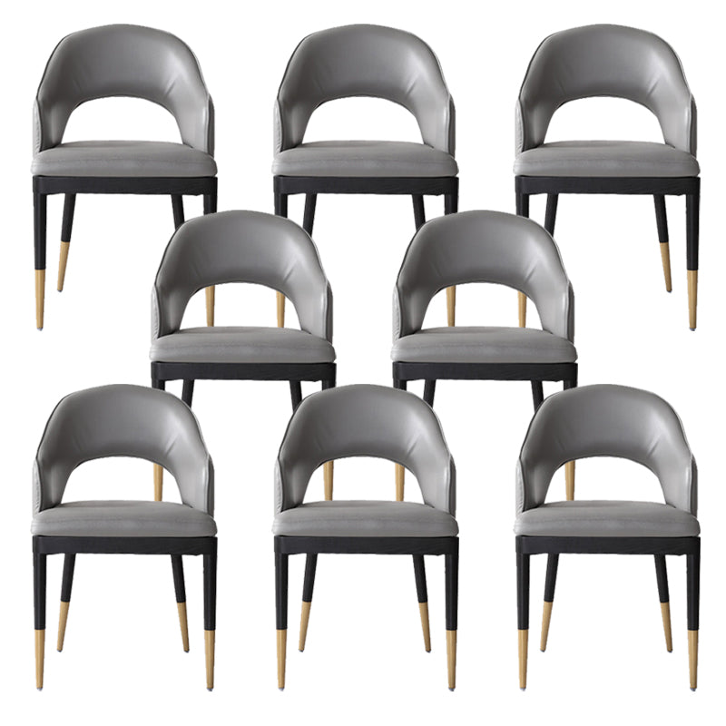 Glam Open Back Dining Armchair PU Leather Dining Chair with Solid Wood Legs