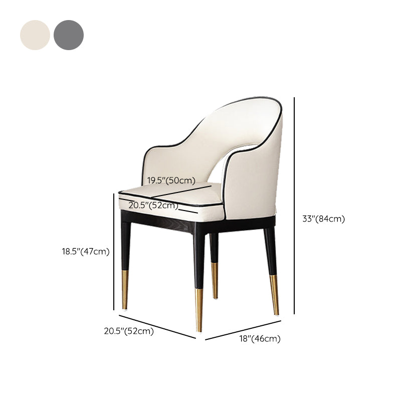 Glam Open Back Dining Armchair PU Leather Dining Chair with Solid Wood Legs