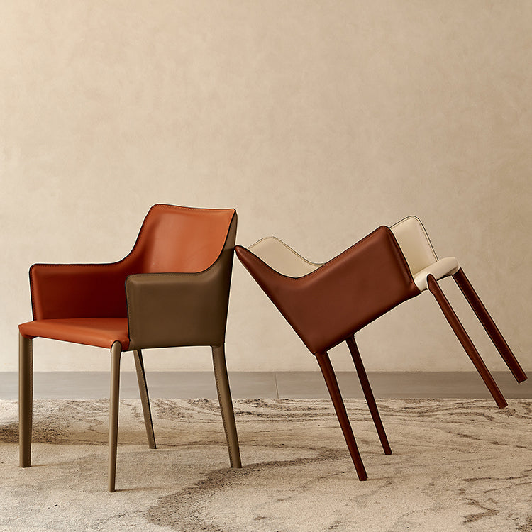 Upholstered Arm Chair Indoor Modern Faux Leather Dining Arm Chair with Metal Frame