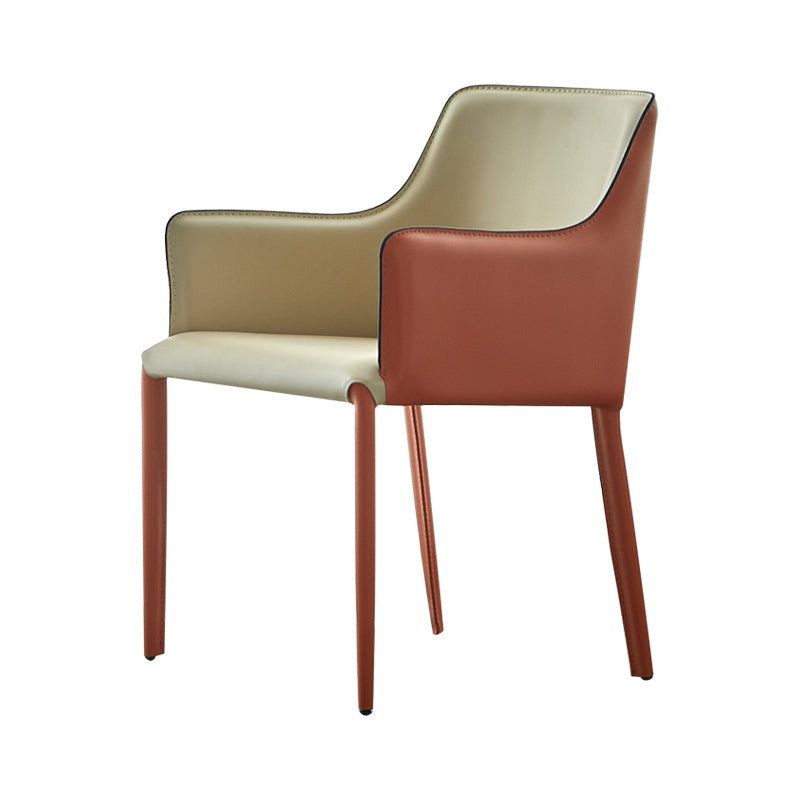 Upholstered Arm Chair Indoor Modern Faux Leather Dining Arm Chair with Metal Frame