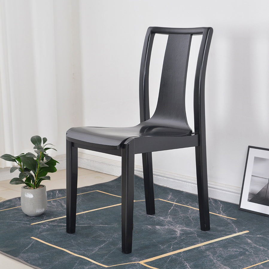 Contemporary Kitchen Dining Side Chair Wood Slat Back Side Chair in Black