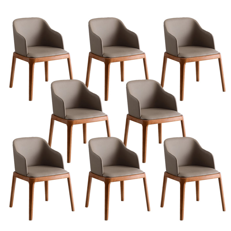 Contemporary Dining Arm Chair Faux Leather Dining Chair with Solid Wood Legs