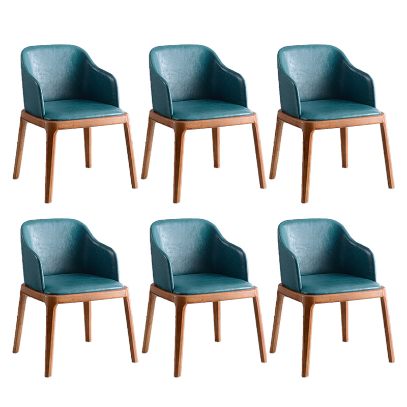 Contemporary Dining Arm Chair Faux Leather Dining Chair with Solid Wood Legs