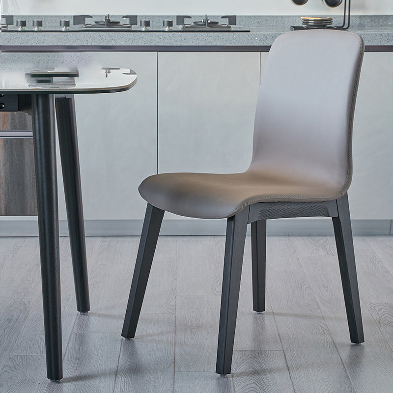 Indoor PU Leather Dining Chair Solid Wood Legs Dining Side Chair