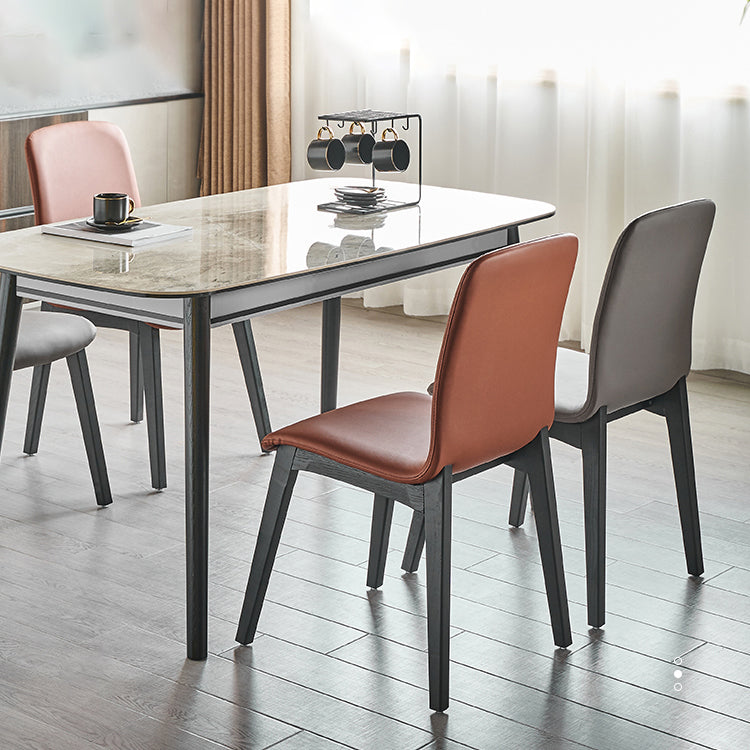 Indoor PU Leather Dining Chair Solid Wood Legs Dining Side Chair