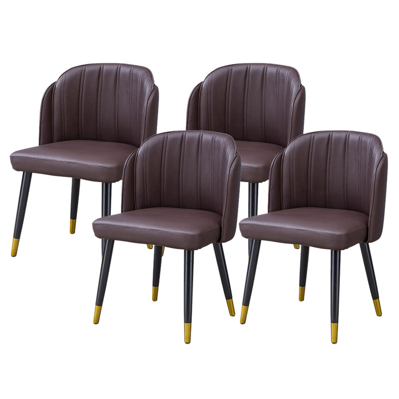 Glam Arm Dining Chairs Faux Leather Side Chairs with Metal Legs