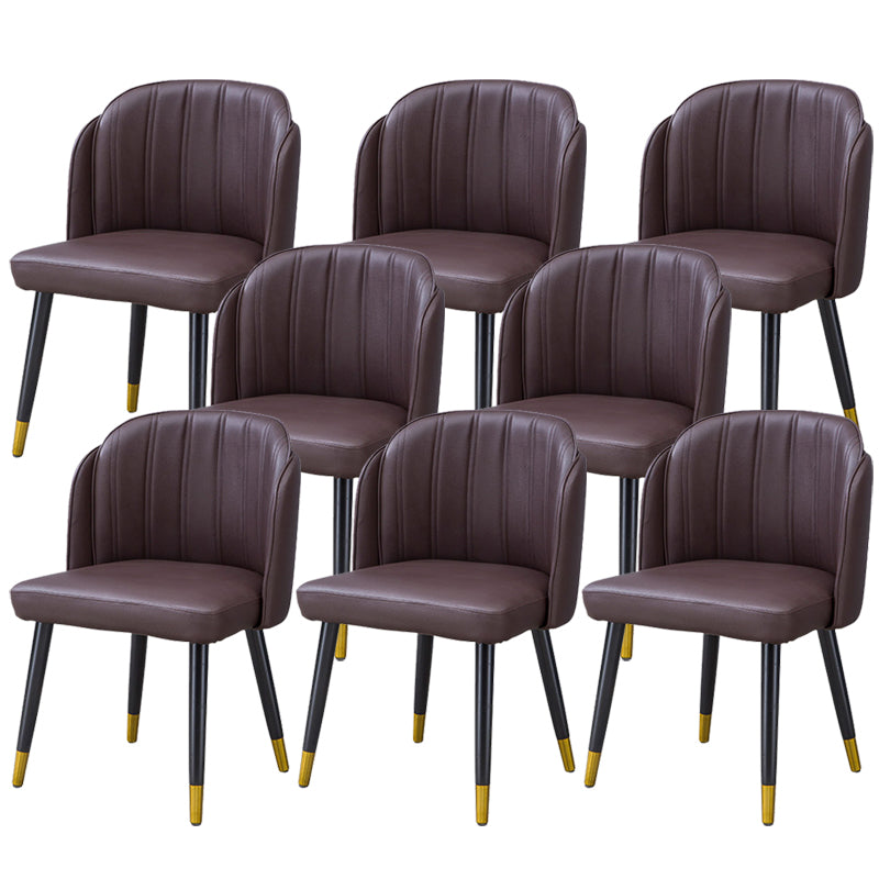 Glam Arm Dining Chairs Faux Leather Side Chairs with Metal Legs