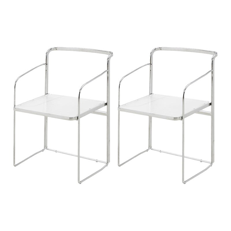 Metal Kitchen Dining Chairs Open Back Dining Side Chair in Silver