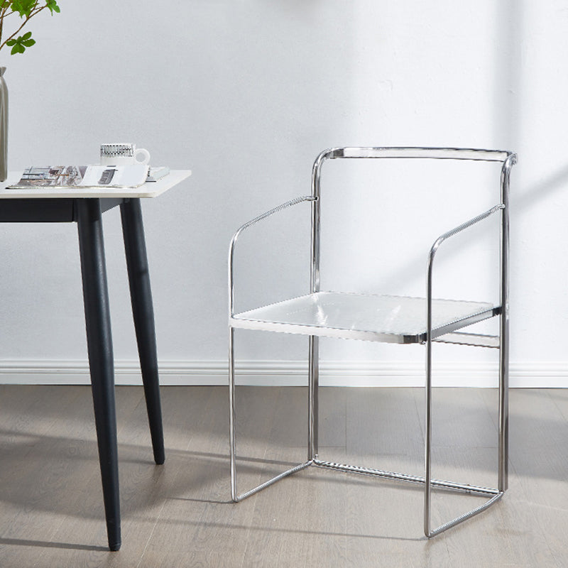 Metal Kitchen Dining Chairs Open Back Dining Side Chair in Silver