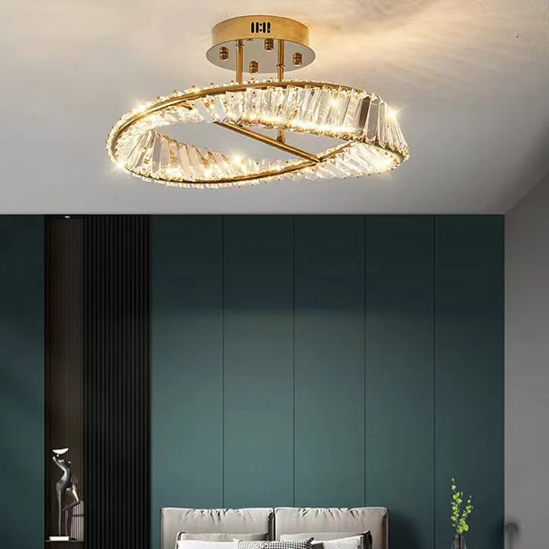 Linear Crystal 1 - Light Semi Flush Mount in Polished Gold Interior LED Ceiling Semi Flush