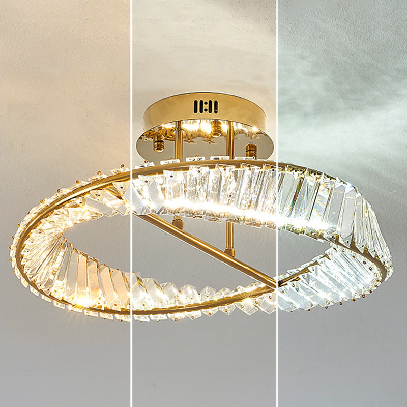 Linear Crystal 1 - Light Semi Flush Mount in Polished Gold Interior LED Ceiling Semi Flush